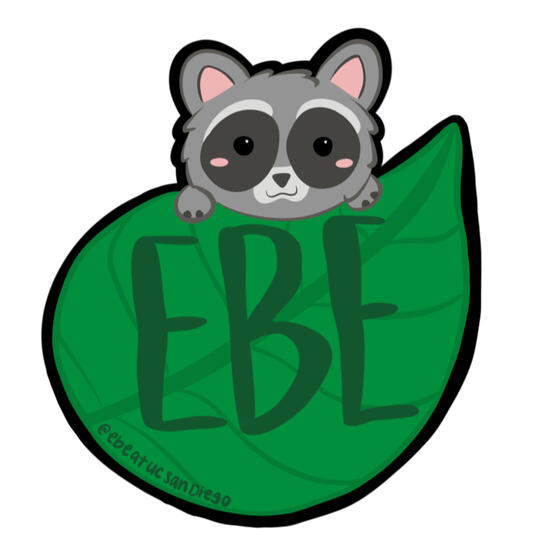 EBE Logo: a raccoon head peeking out from behind a leaf that says "EBE"